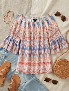 Ali Miles Colorful Geometric Print Flowy Blouse